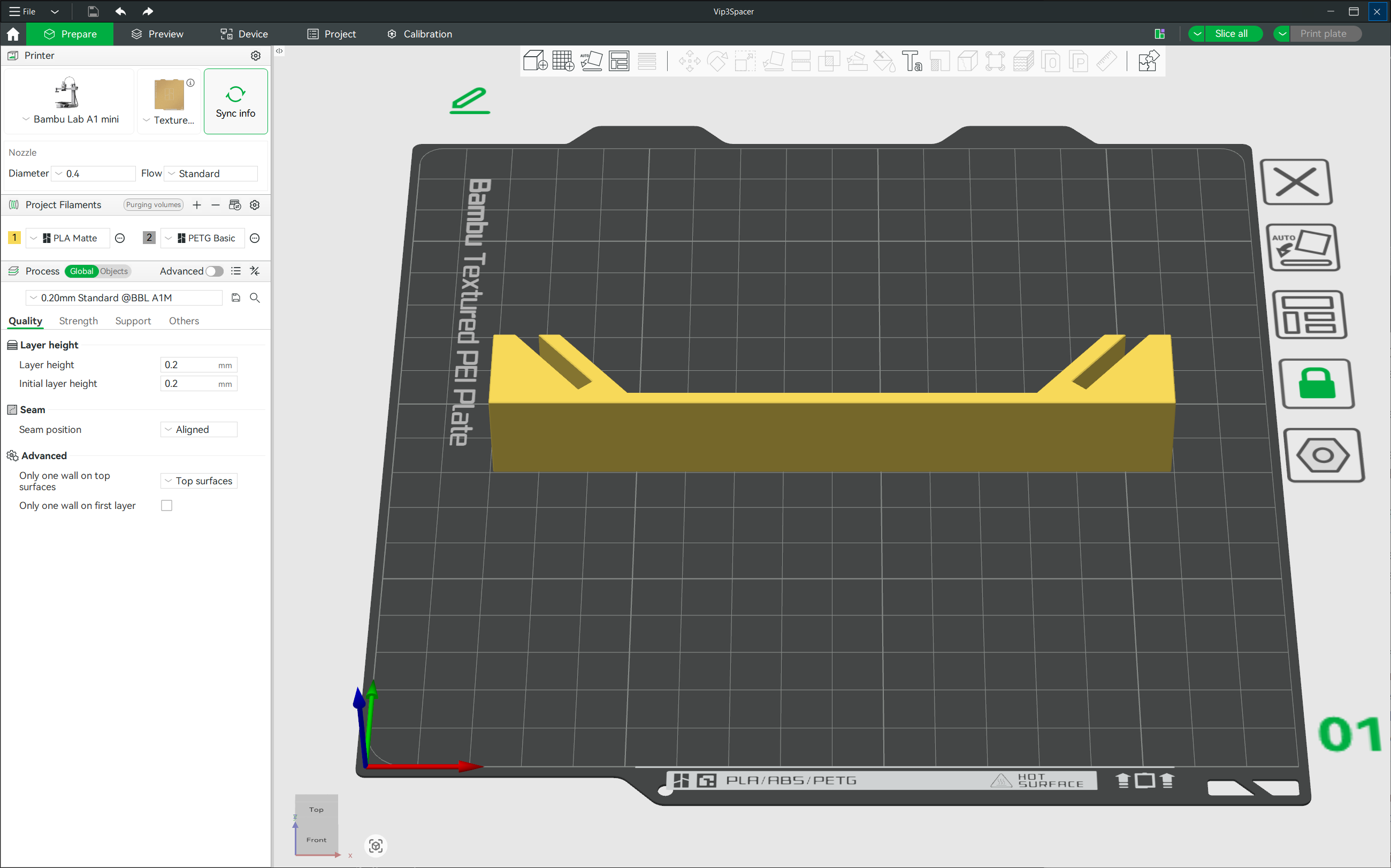 Screenshot of Bambu Studio showing the bracket alignment on print bed